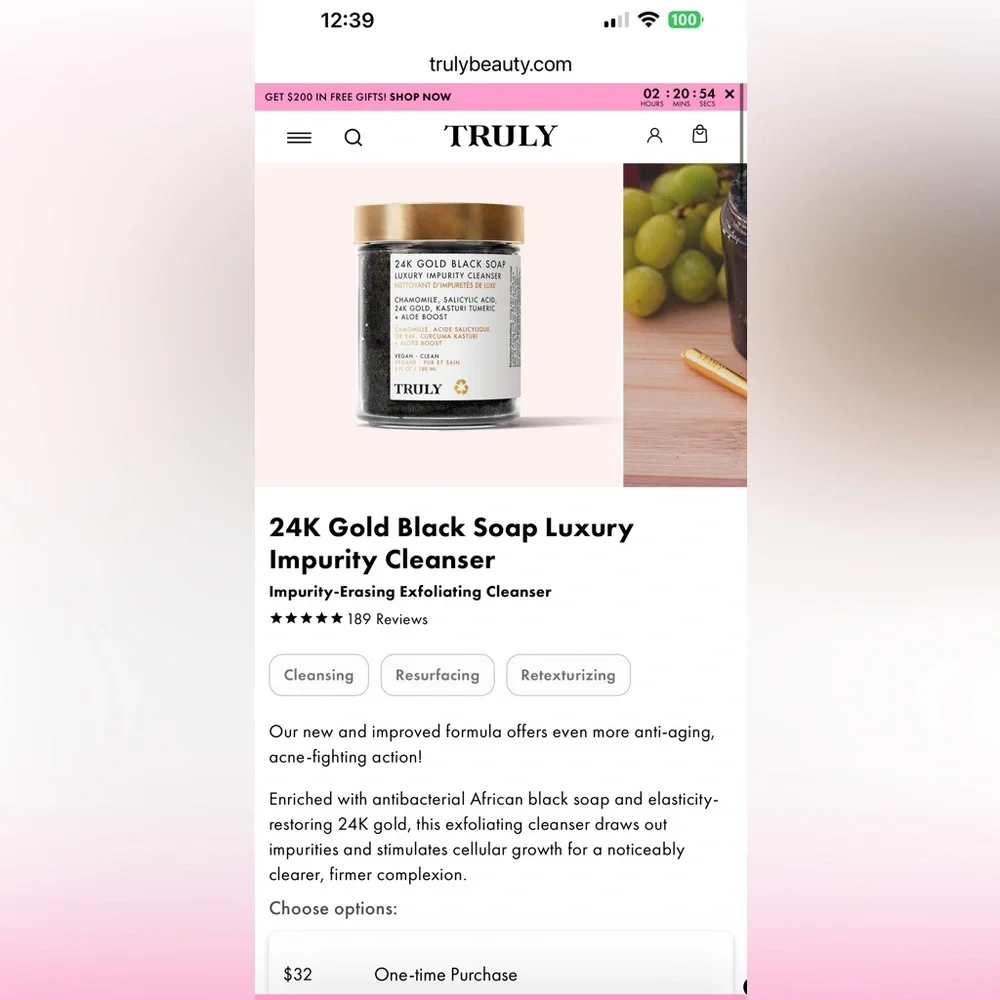 TRULY Beauty 24K Gold Black Soap Luxury Impurity Cleanser